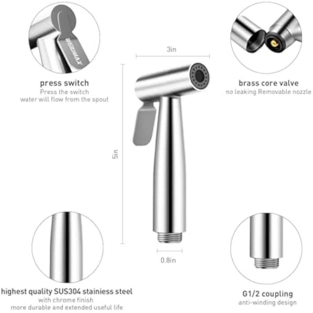 WEIDMAX Handheld Bidet Sprayer | Stainless Steel Shattaf with 49-inch Hose