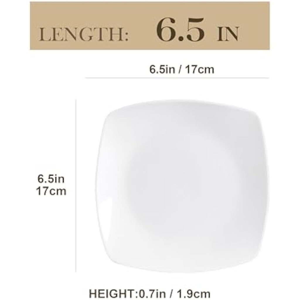 MALACASA 6.5" Square Dessert Plates - Ivory White Porcelain Set of 6