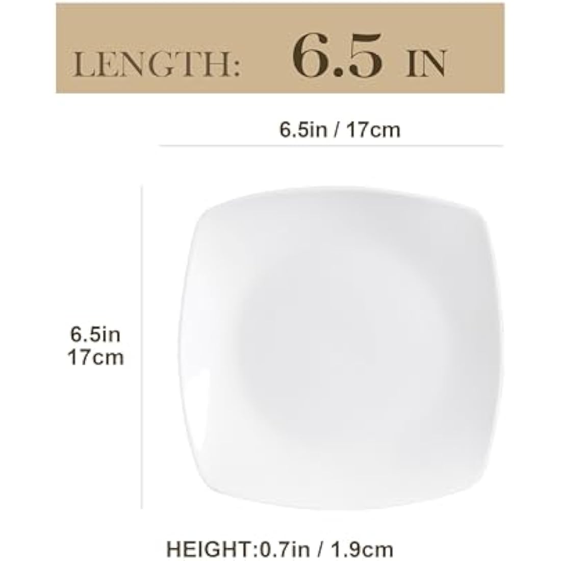 MALACASA 6.5" Square Dessert Plates - Ivory White Porcelain Set of 6