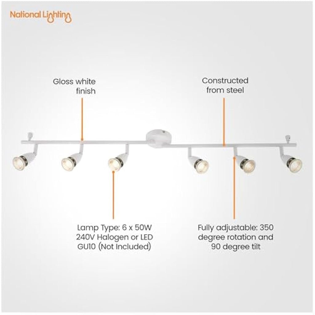 Saxby Amalfi 6-Way Adjustable Ceiling Spotlight Bar | Gloss White