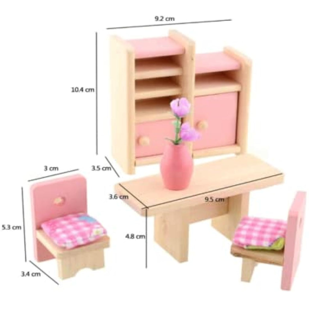 DecoBay Wooden Dollhouse Furniture - 6 Room Sets and 7 Family Dolls