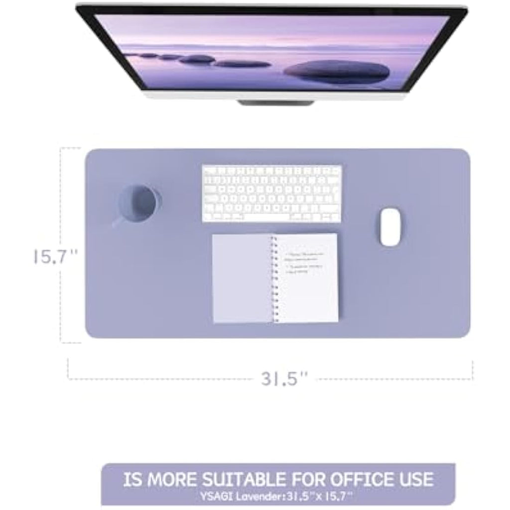 YSAGi PVC Leather Desk Pad – Waterproof Non-Slip Writing Mat, Lavender