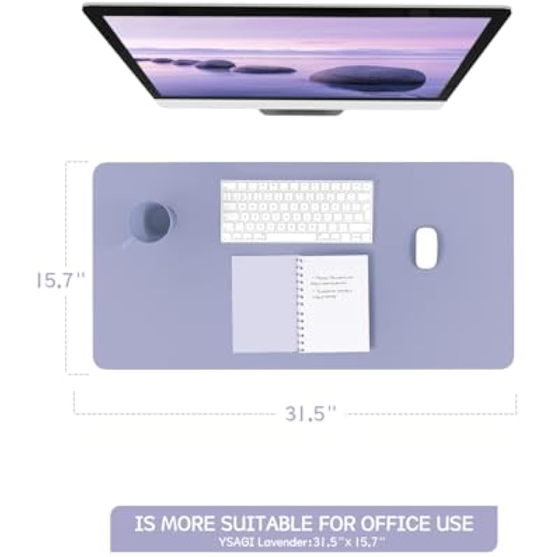 YSAGi PVC Leather Desk Pad – Waterproof Non-Slip Writing Mat, Lavender