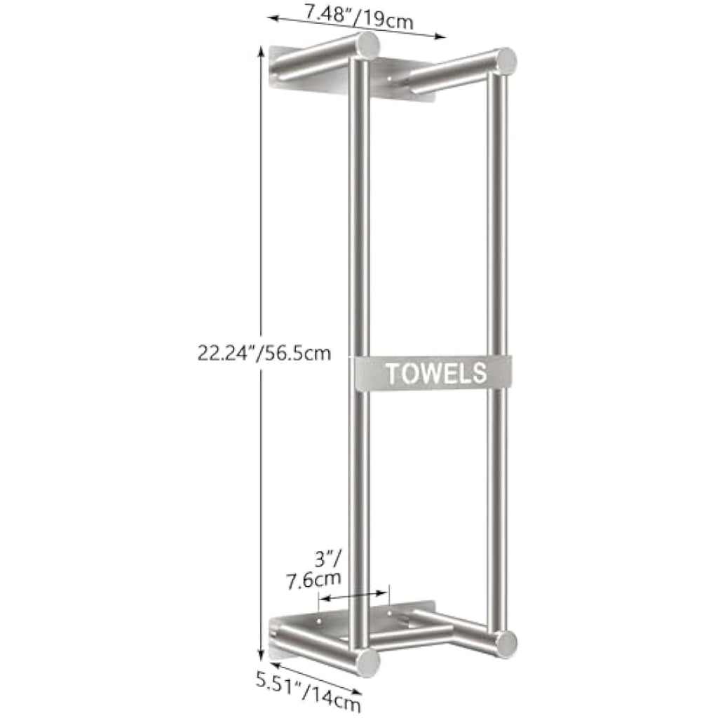 STWWO Wall Mounted Towel Rack – Brushed Metal Bathroom Storage