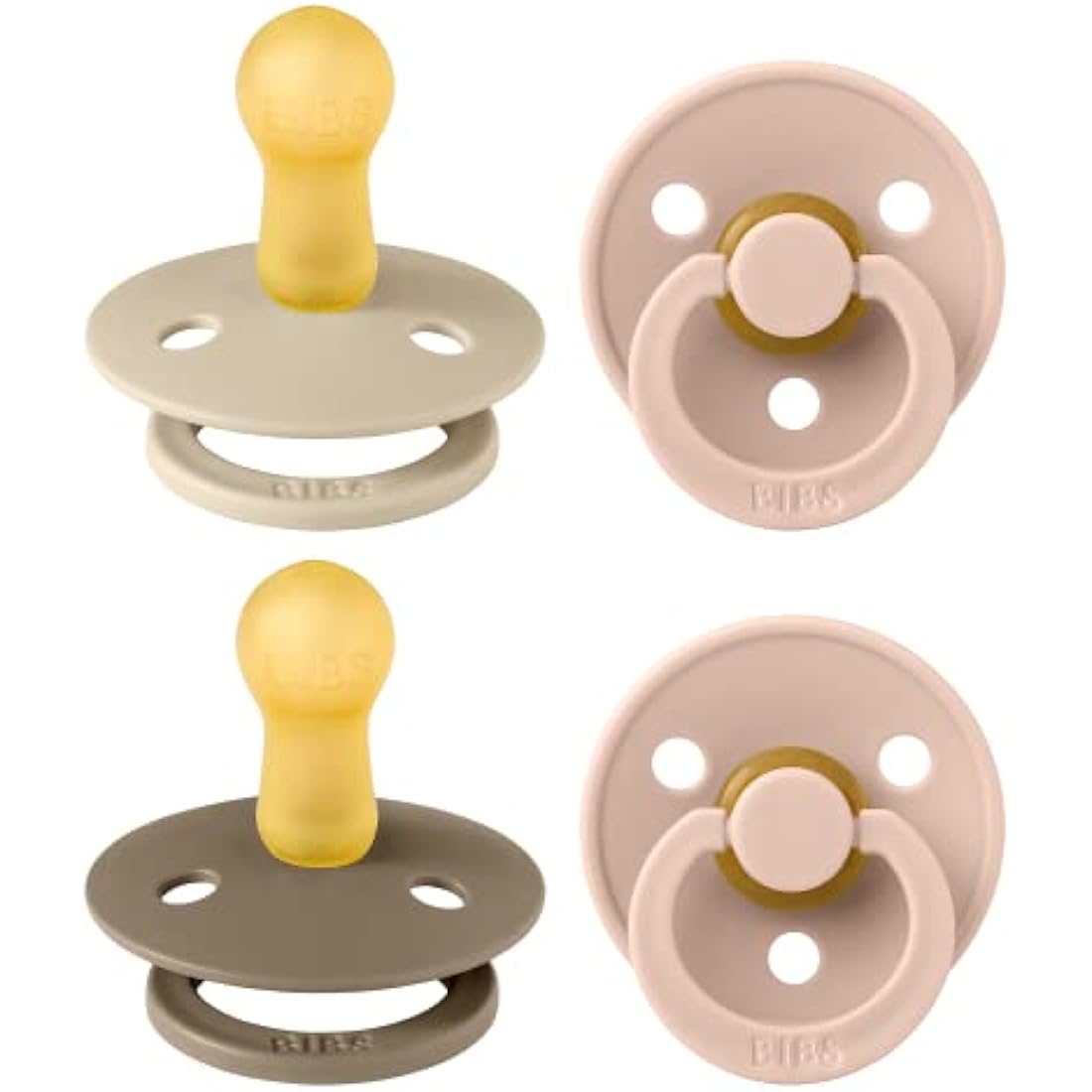 BIBS Colour Pacifier 4-Pack | Natural Rubber Latex Soothers, 6-18 Months
