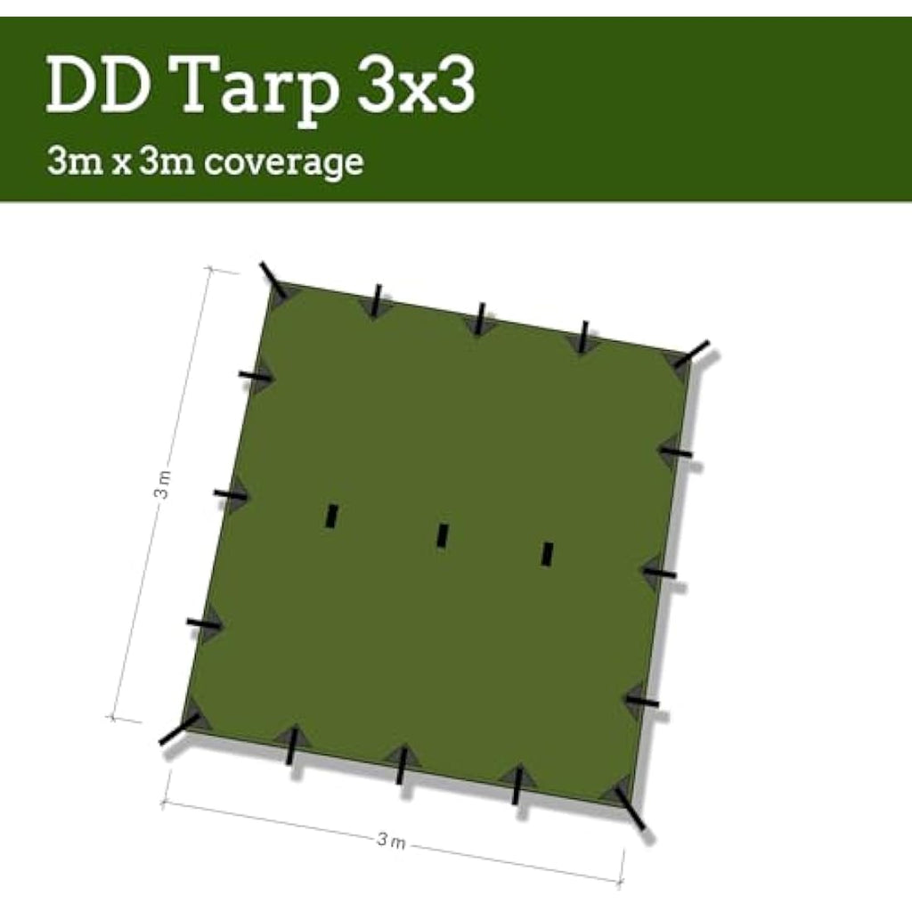 DD Hammocks Tarp 3x3 | Olive Green Waterproof Lightweight Camping Shelter