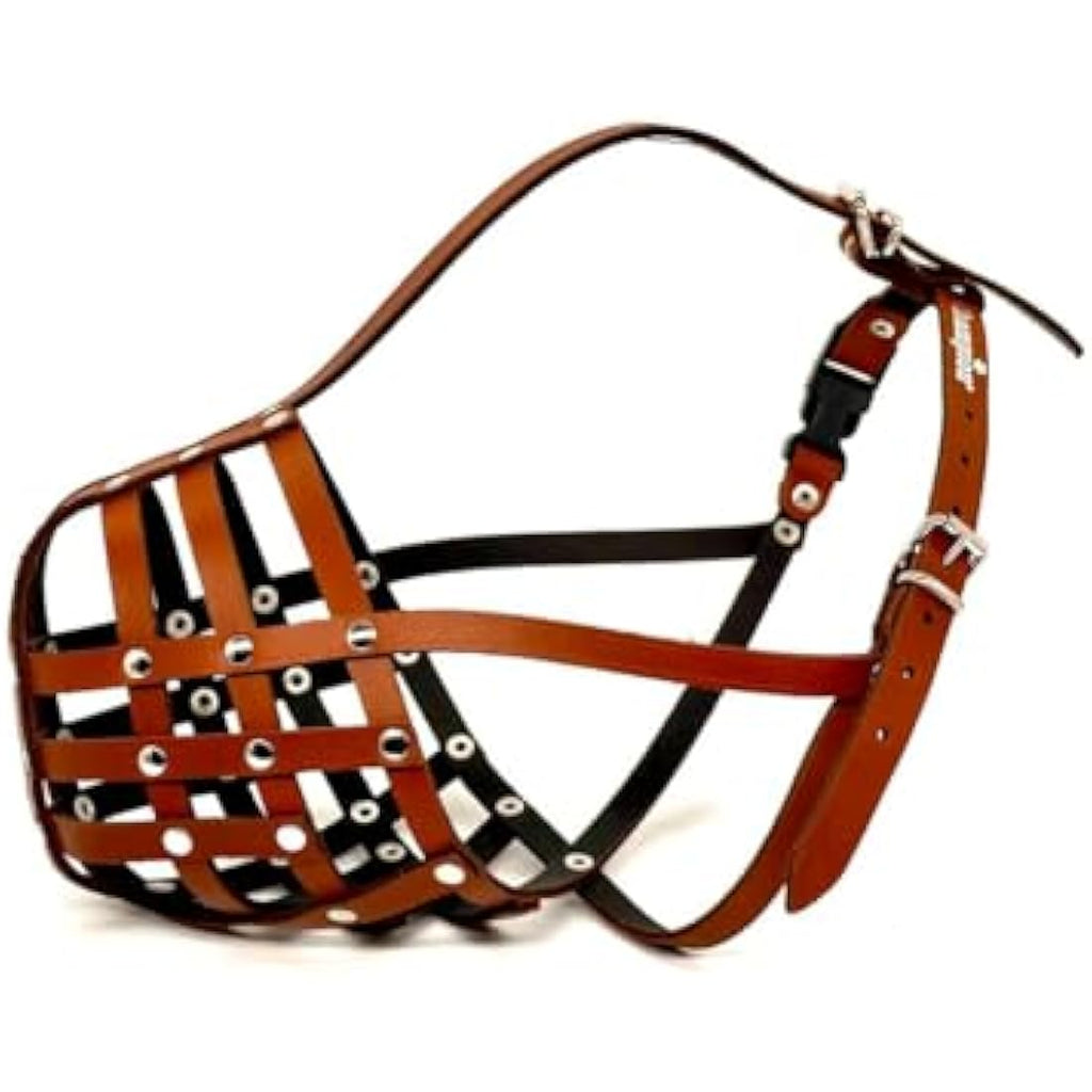 Jolof Store Genuine Leather Dog Muzzle for Bullmastiff – Brown (DB-3)