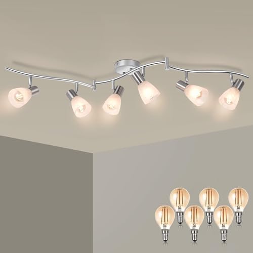 Unikcst 6-Way LED Ceiling Spotlight Bar | Brushed Nickel & Glass