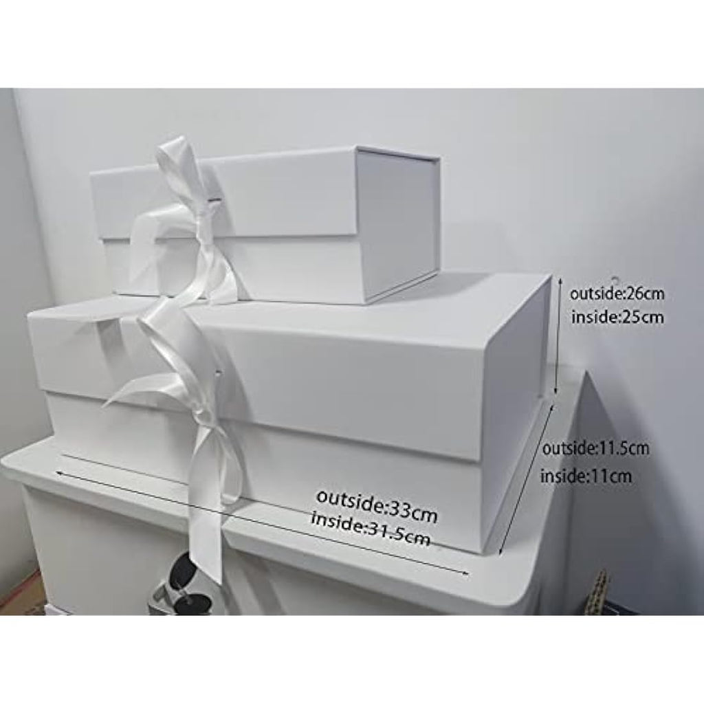 Jolof Store Large White Magnetic Gift Box with Ribbon – 33x26x11cm
