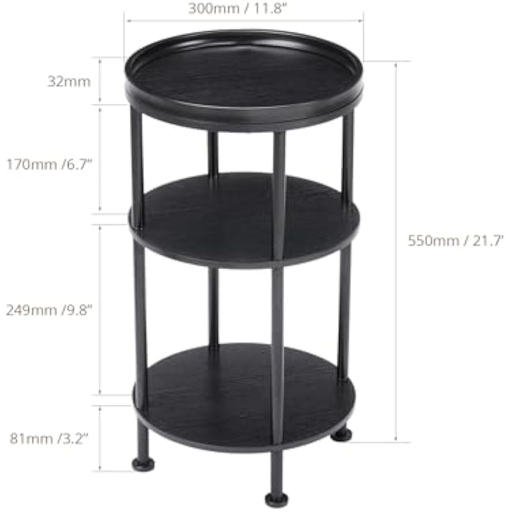 YEAKOO 3-Tier Round End Table – Industrial Metal Side Table for Small Spaces