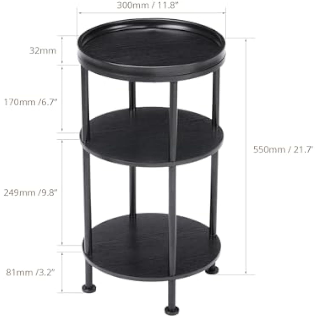 YEAKOO 3-Tier Round End Table – Industrial Metal Side Table for Small Spaces