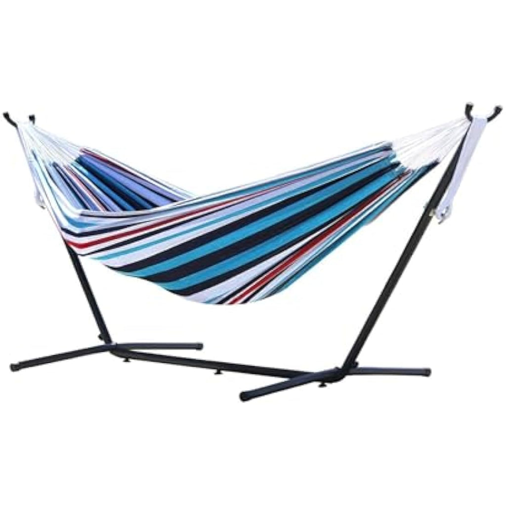 Vivere Double Cotton Hammock with Space-Saving Steel Stand – Denim