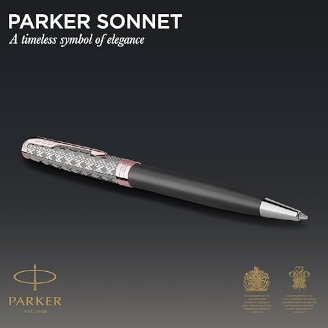 Parker Sonnet Ballpoint Pen – Grey Satin Finish with Rose Gold Trim