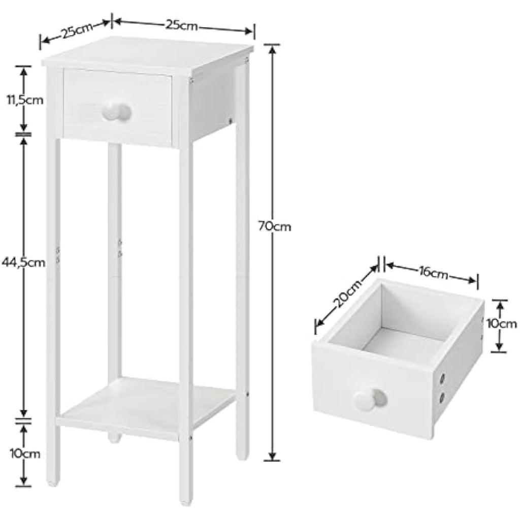 HOOBRO Slim White Bedside Table – Tall Narrow Side Table with Drawer