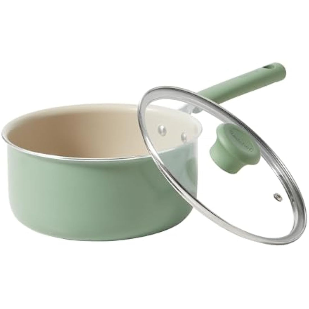 Redchef 20cm Ceramic Nonstick Saucepan with Lid | PFAS-Free Green Pot