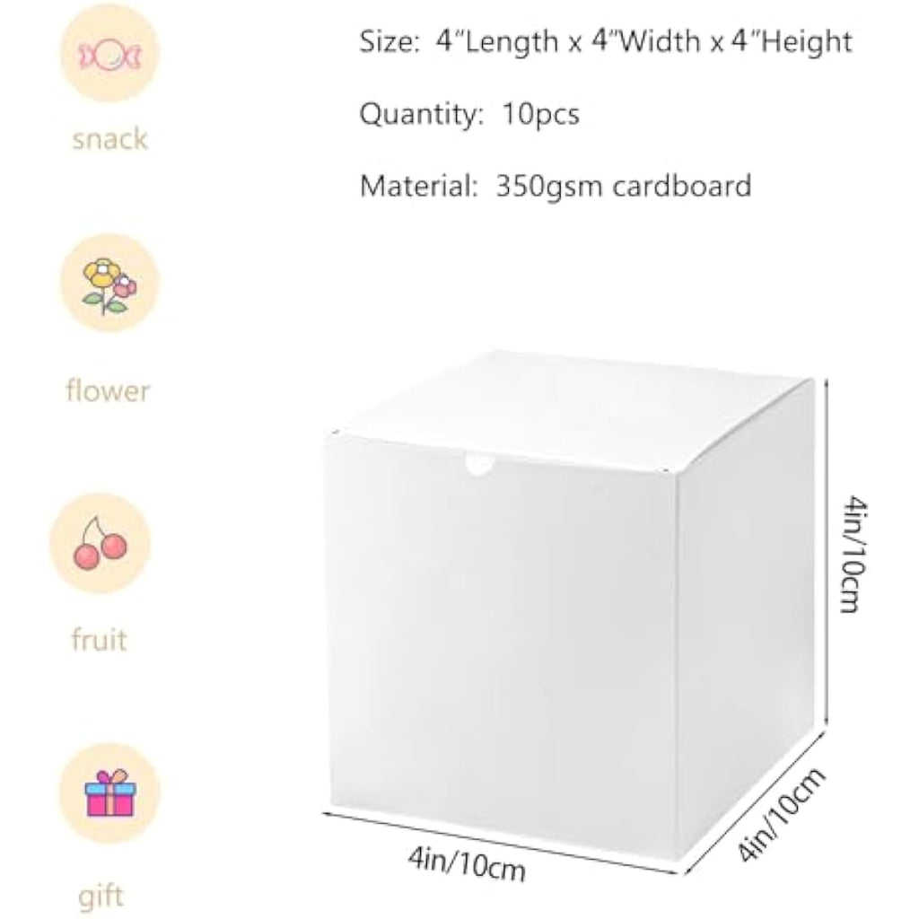 SHIPKEY 10-Pack White Cardboard Gift Boxes with Lids - 4x4x4 Inch Square