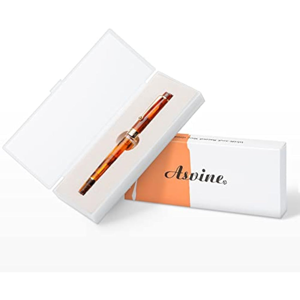 Asvine P20 Piston Fountain Pen – Amber Resin Extra Fine Nib Gold Trim