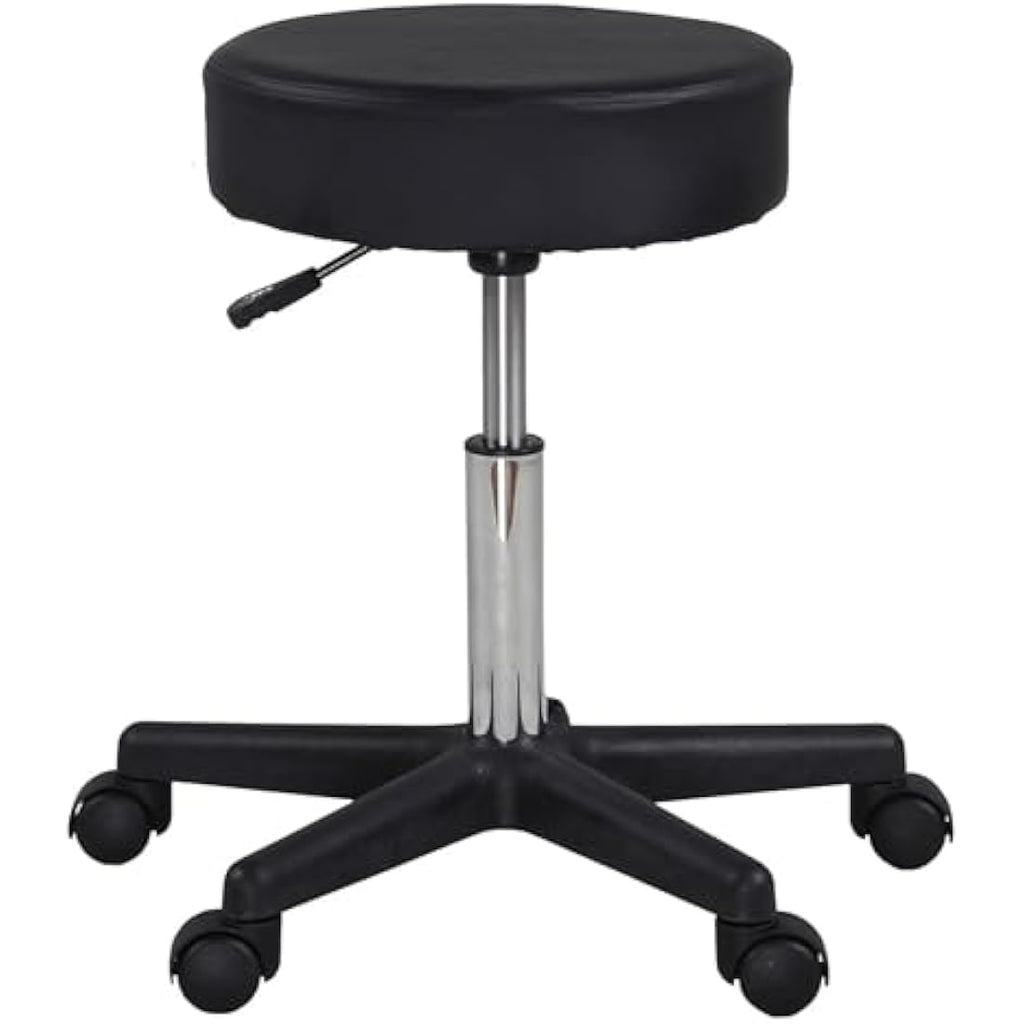 Display4top Adjustable Rolling Salon Stool | Black PU Leather Massage Chair