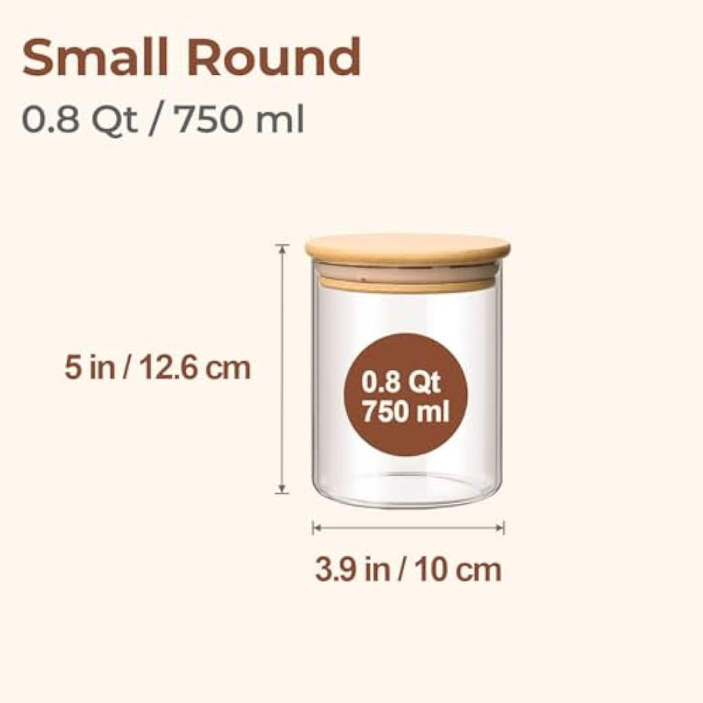 Jolof Store Glass Food Storage Jars with Bamboo Lids - 750ml Set of 6