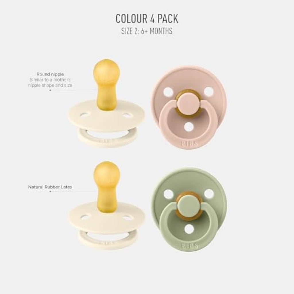 BIBS Colour Pacifier 4-Pack | Natural Rubber Latex Soothers | Ivory Mix