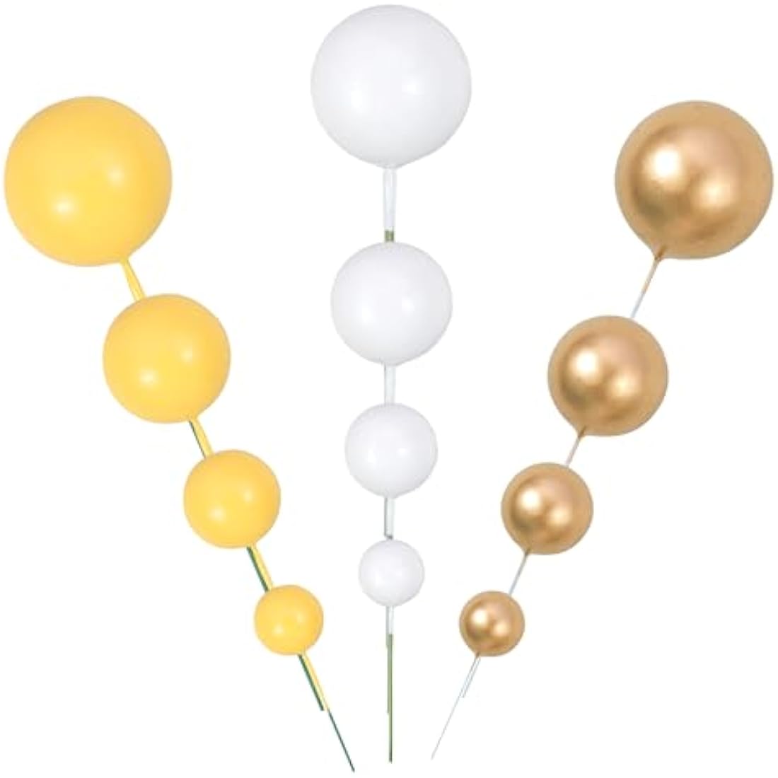 Gyufise 30Pcs Foam Ball Cake Toppers – Yellow Gold White Cupcake Decor