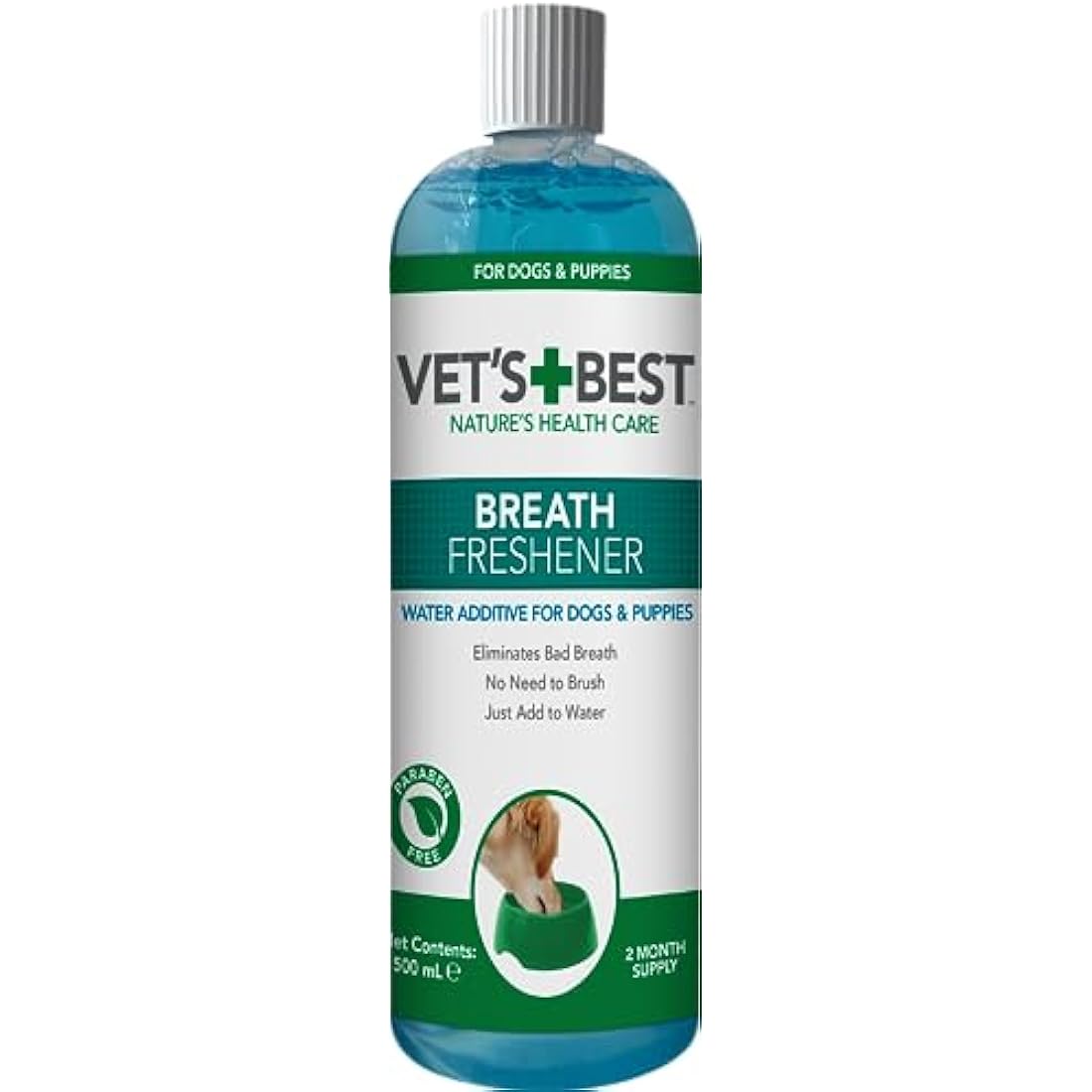 Vet’s Best Dog Breath Freshener – Natural Water Additive for Plaque, 500ml