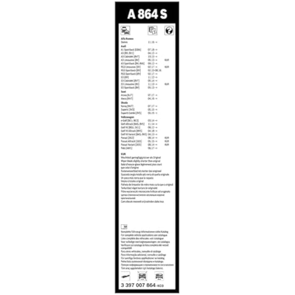 Bosch Aerotwin A864S Wiper Blade Set – 650mm/450mm Front Wipers