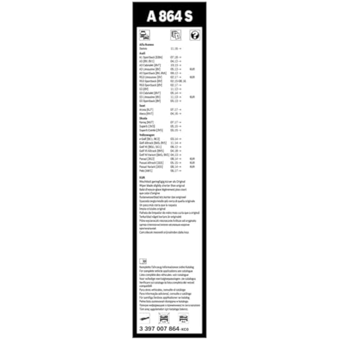 Bosch Aerotwin A864S Wiper Blade Set – 650mm/450mm Front Wipers