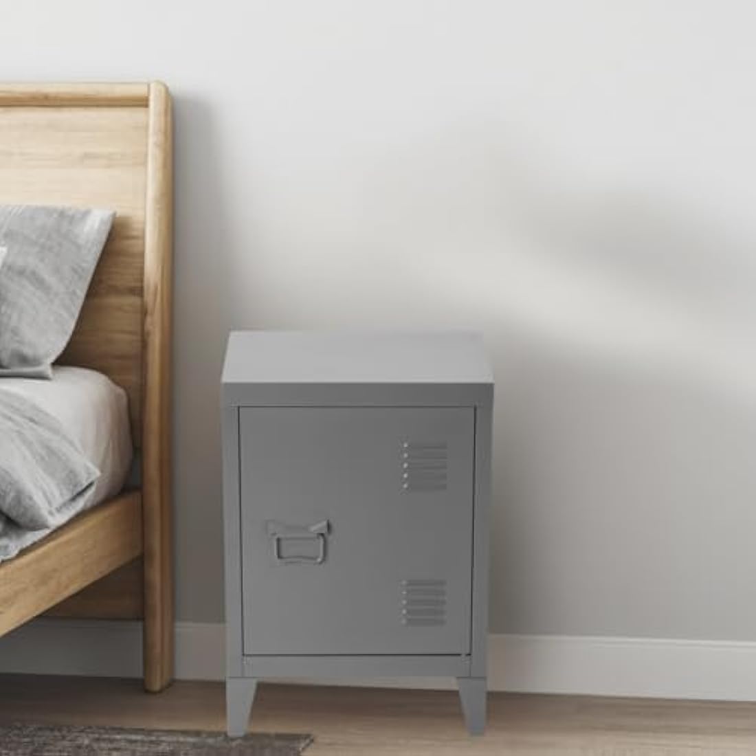 Homybec Small Metal Cabinet | 2-Tier Industrial Bedside Nightstand - Grey