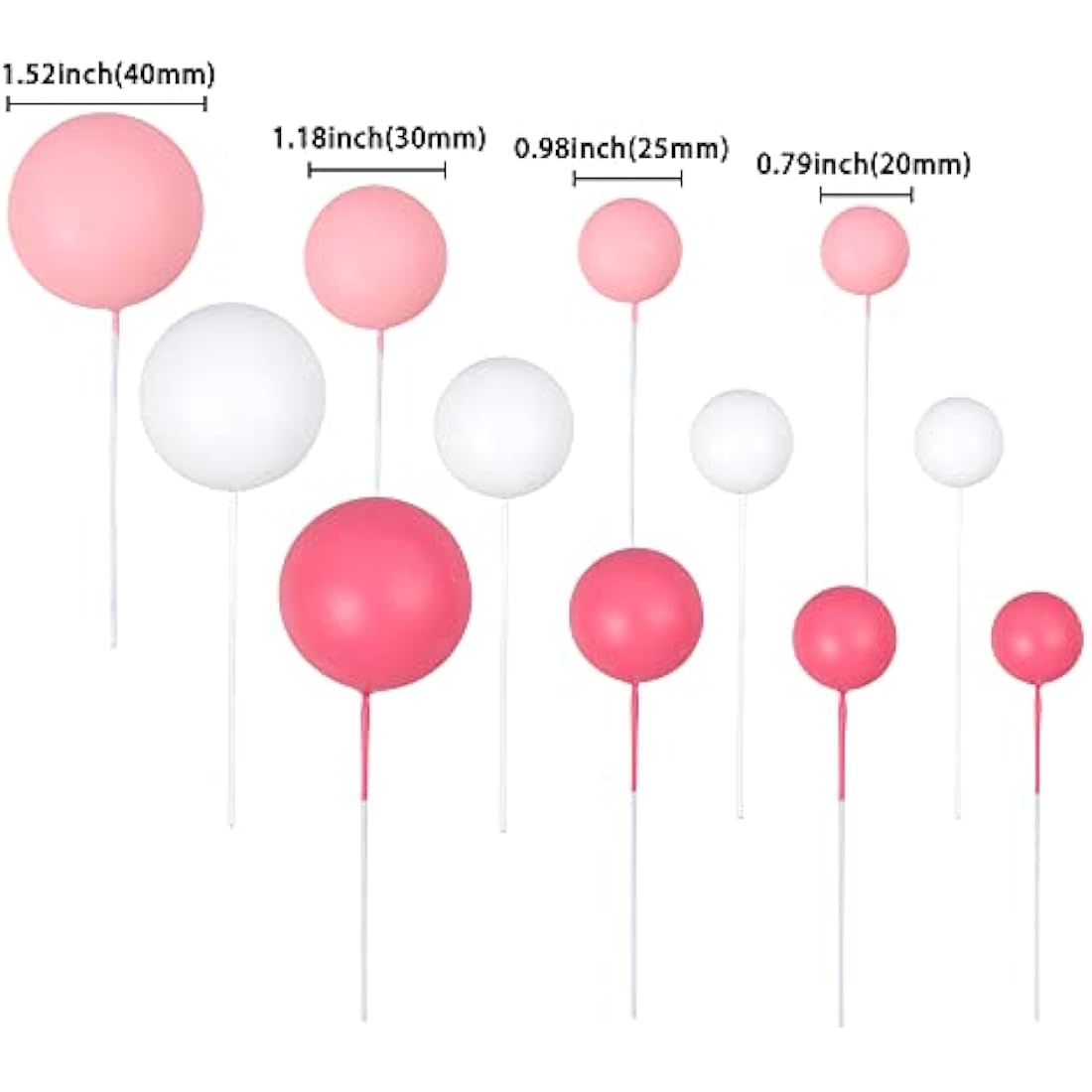 Gyufise 30Pcs Ball Cake Toppers | Pink & White Foam Cupcake Picks