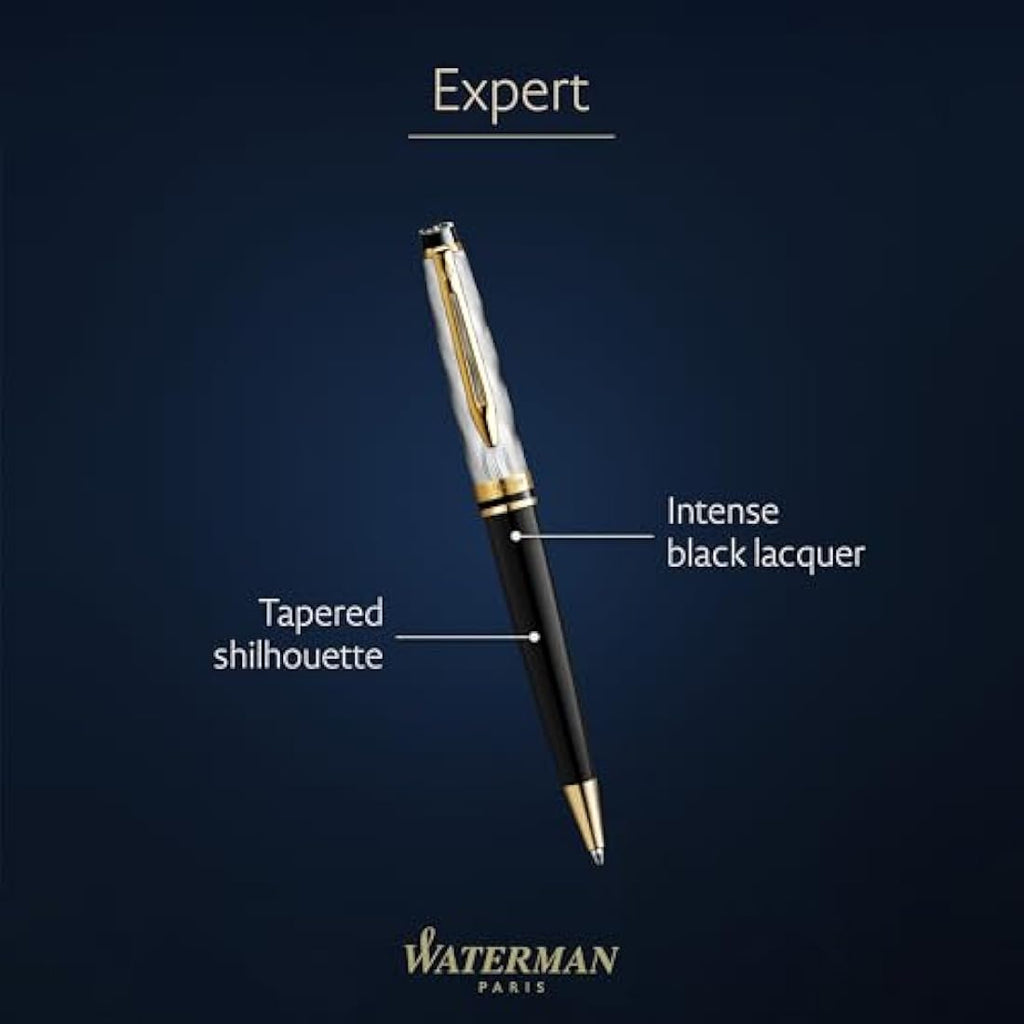 Waterman Expert Ballpoint Pen – Black Lacquer & Gold Trim, Medium Tip