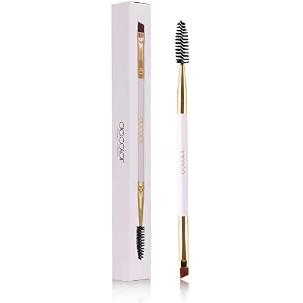 Docolor Dual-Ended Angled Eyebrow Brush and Spoolie – White Makeup Tool