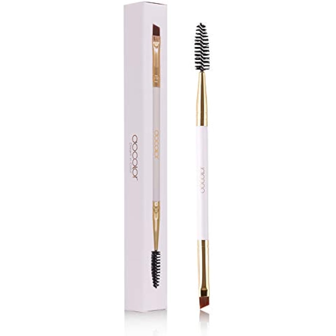 Docolor Dual-Ended Angled Eyebrow Brush and Spoolie – White Makeup Tool