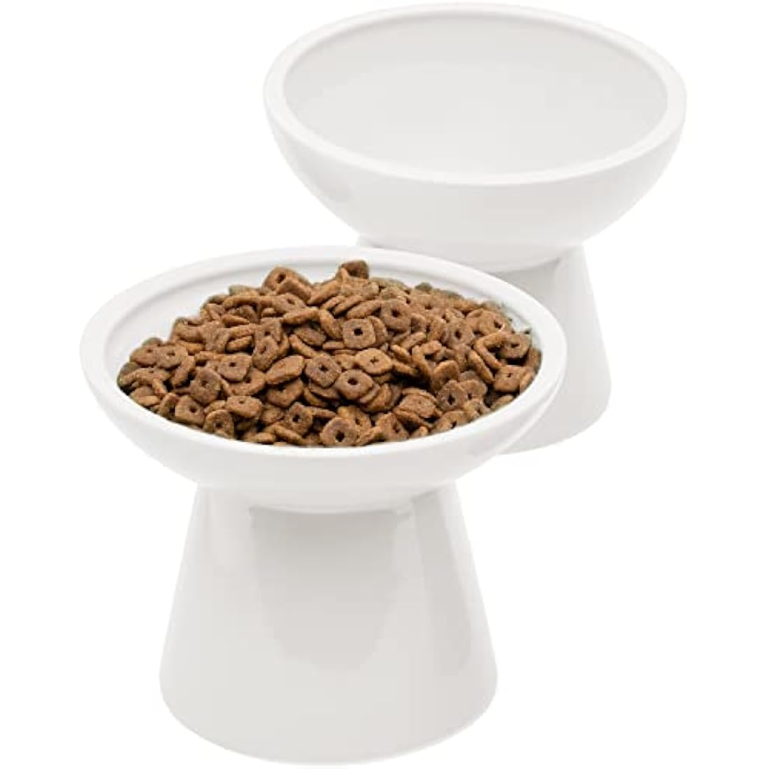 CEEFU Elevated Ceramic Cat Bowls - 2 Pack Wide Whisker-Friendly Shallow Plates