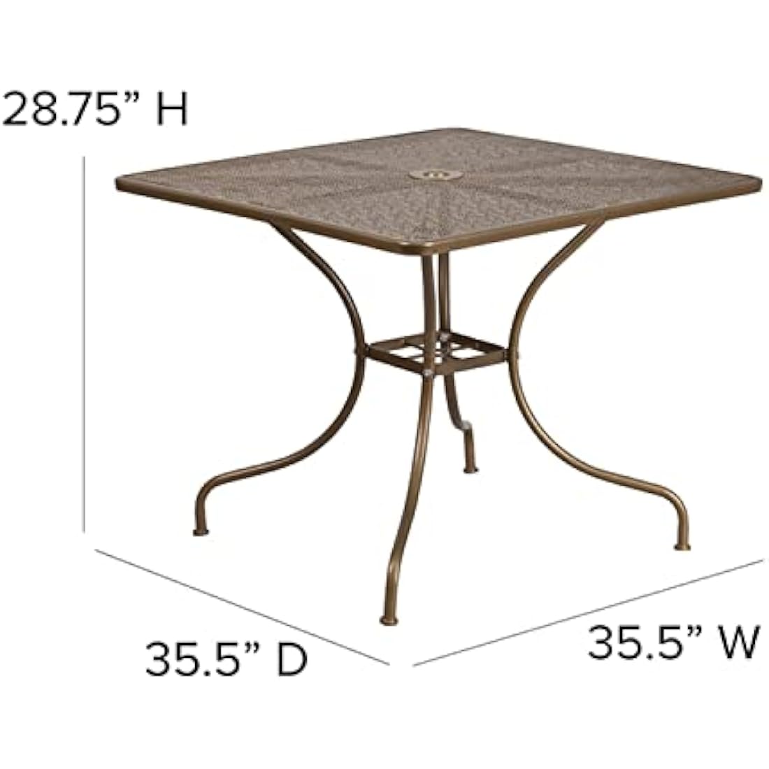 Flash Furniture Oia 35.5" Square Gold Steel Patio Table with Umbrella Hole