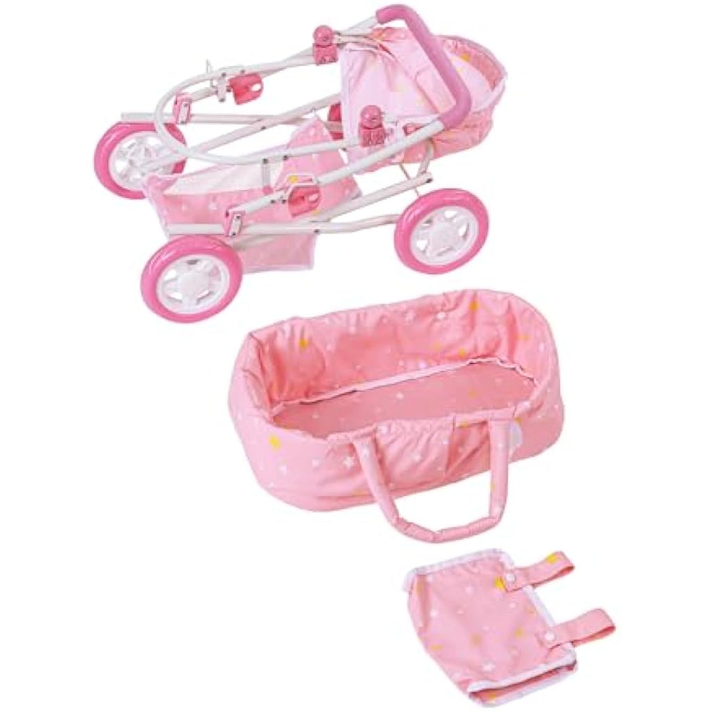 Olivia's Little World 2-in-1 Baby Doll Stroller Pram | Pink Stars