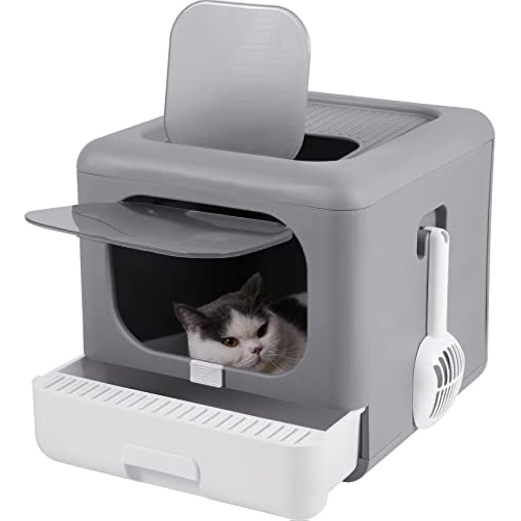 BingoPaw Foldable Cat Litter Box – Large Top Entry Tray with Drawer
