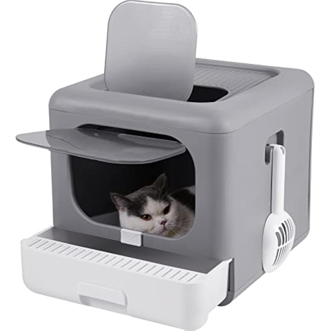 BingoPaw Foldable Cat Litter Box – Large Top Entry Tray with Drawer