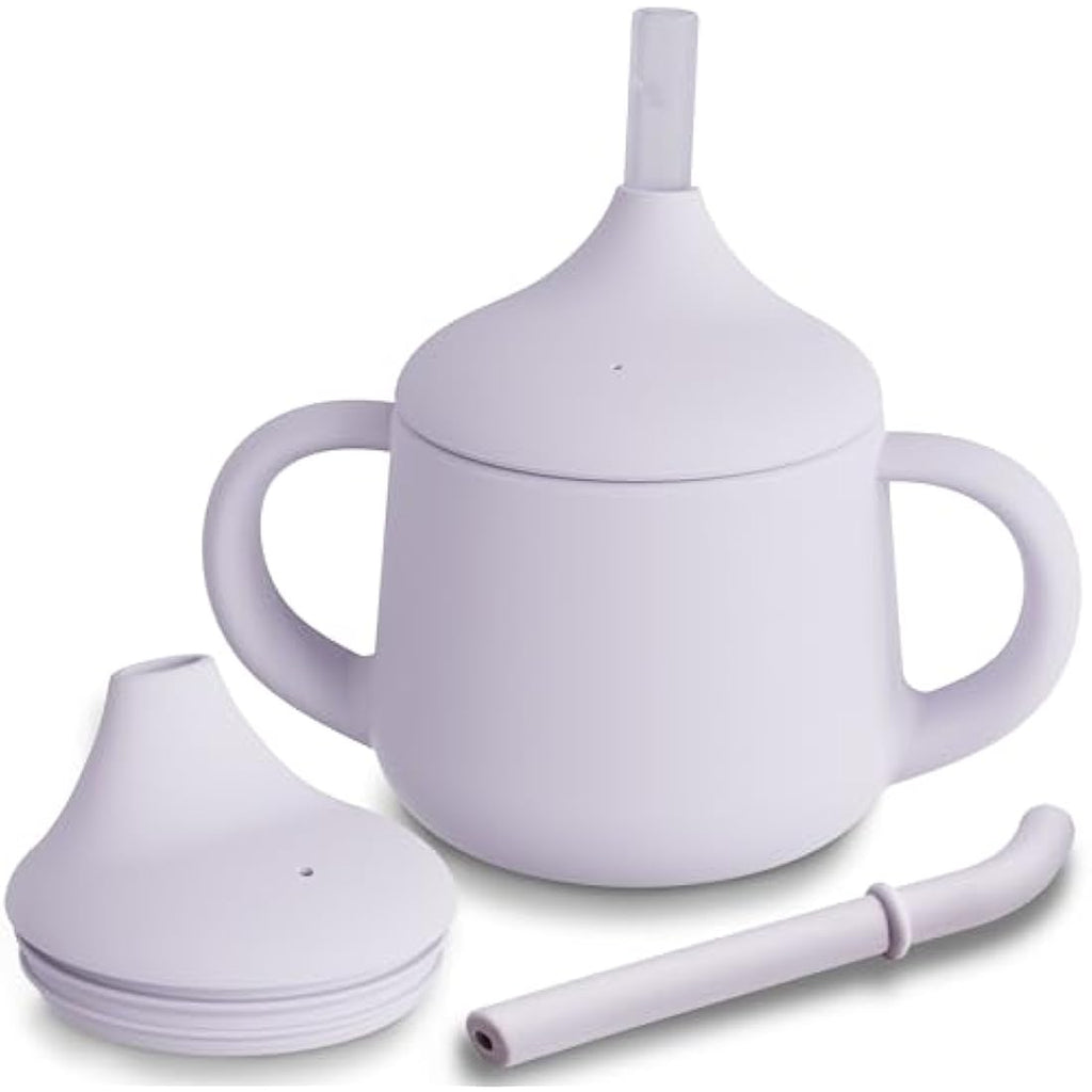 Moonkie 3-in-1 Silicone Baby Sippy Cup with Straw | Leak-Proof, Mauve, 4oz
