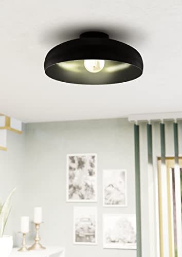 Eglo Mogano Industrial Flush Ceiling Light | Black Metal E27 Lamp
