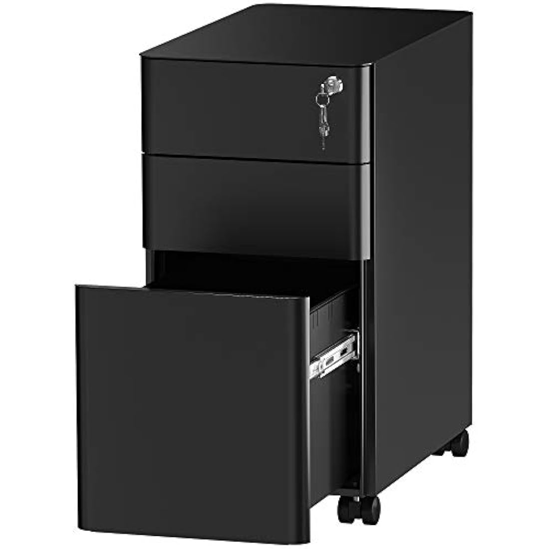 YITAHOME 3-Drawer Metal File Cabinet | Lockable Mobile Office Storage, Black