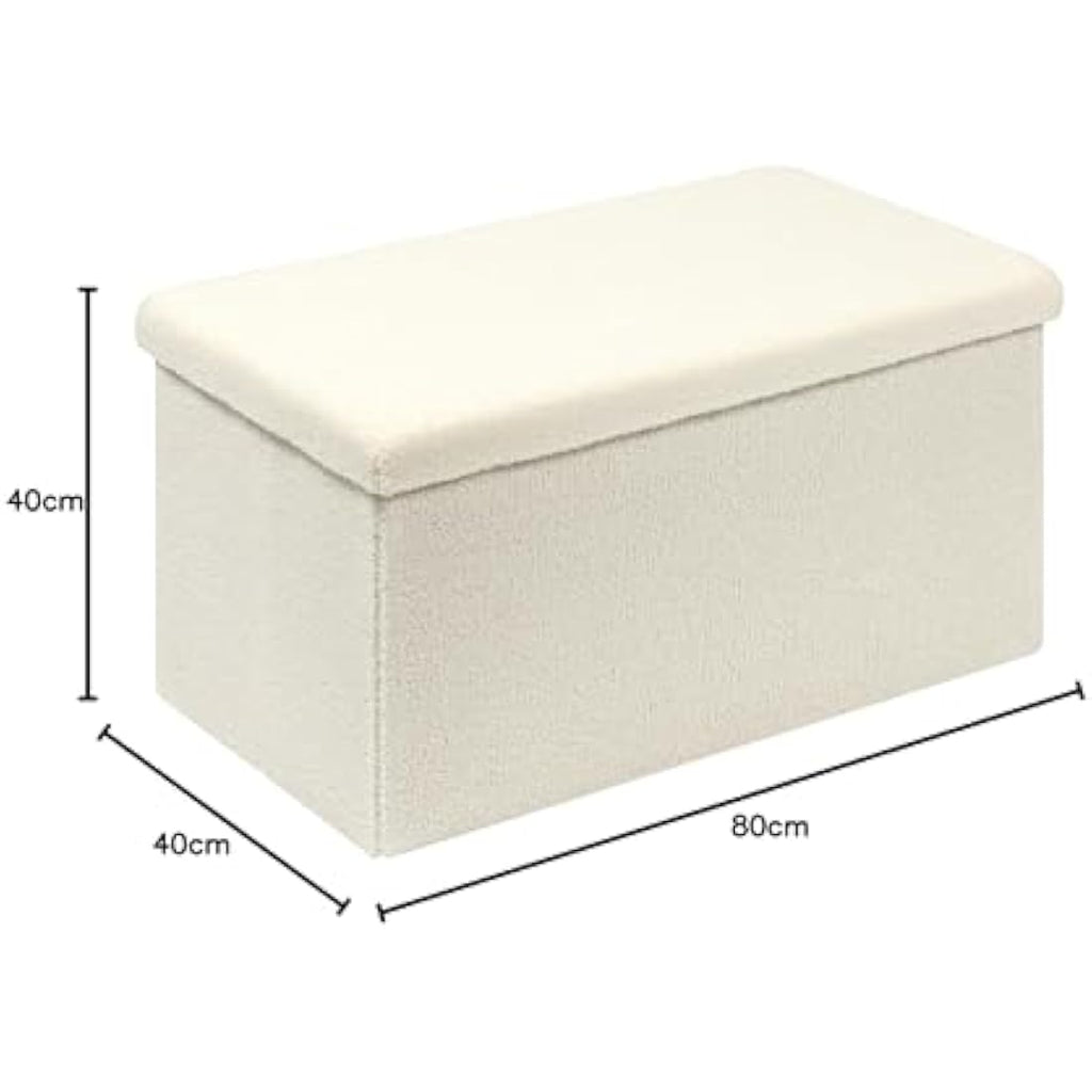 Bonlife White Boucle Storage Ottoman Bench – Folding Toy Box, 80cm