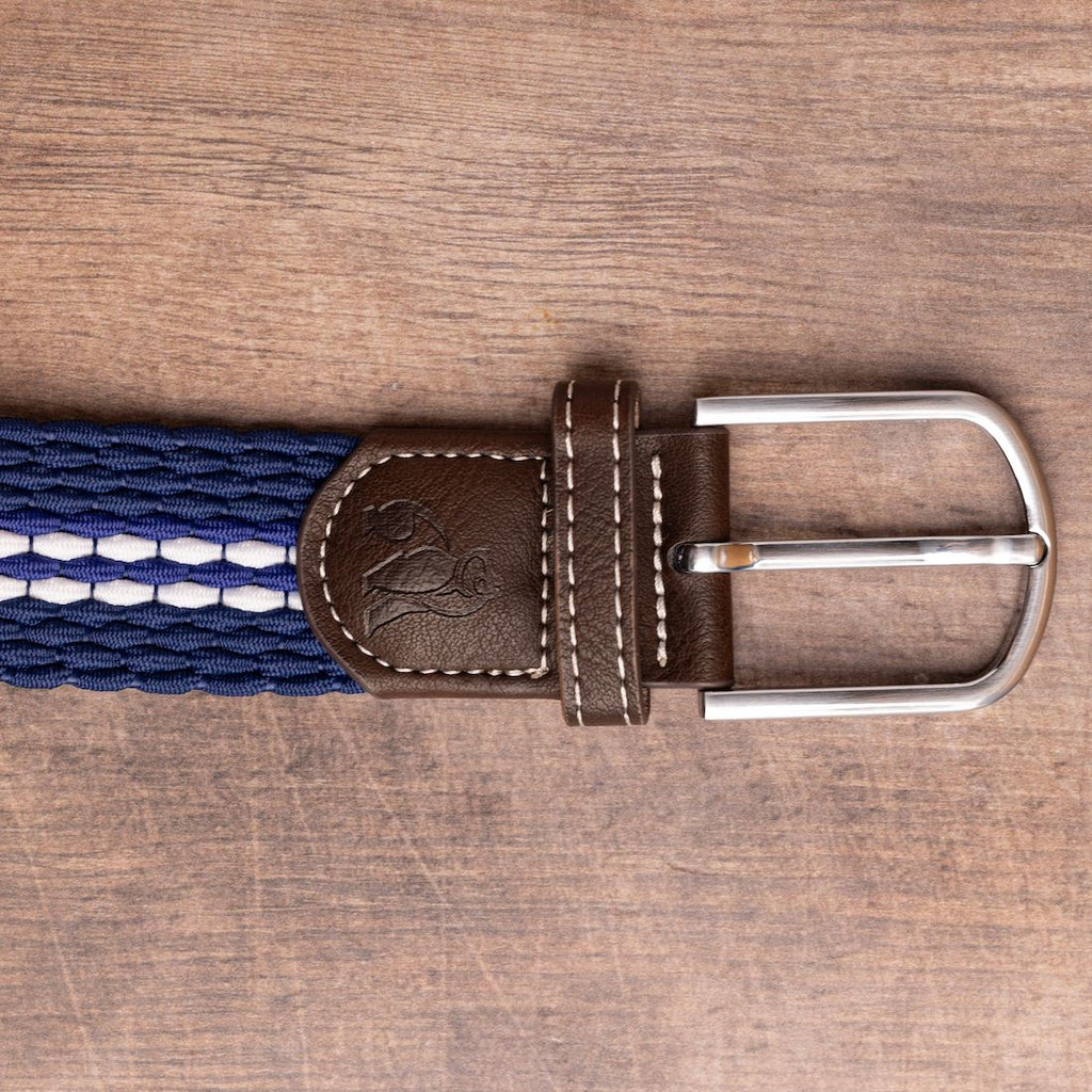 Swole Panda Woven Belt – White Fine Stripe Recycled Elasticated Belt