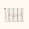 LuLuFun Studio Linen Tea Towel – Embroidered Blue Striped Kitchen Decor