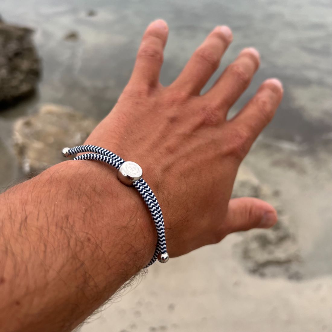 Swole Panda Recycled Rope Bracelet – Blue & White Zigzag Unisex