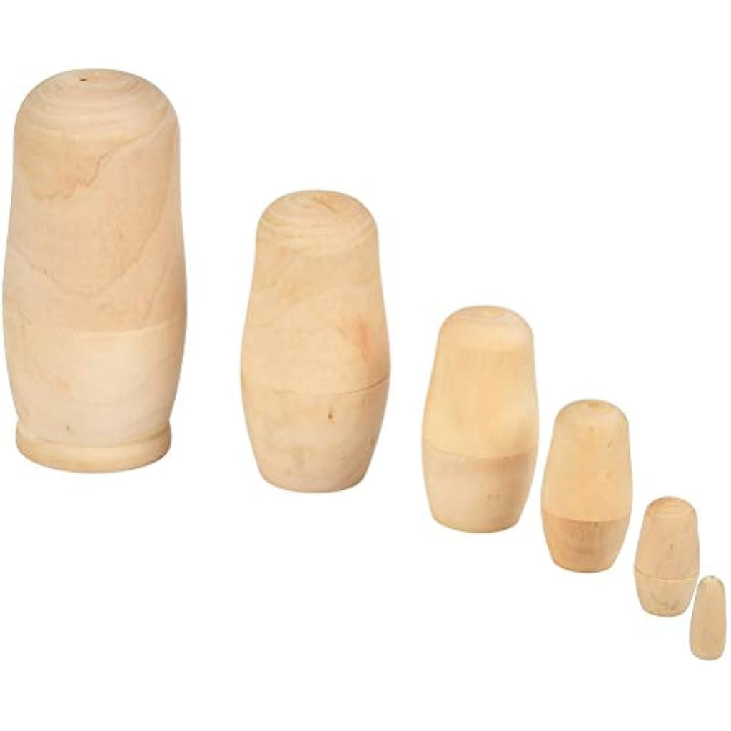 Jolof Store Unpainted Wooden Nesting Dolls – 6 Piece DIY Matryoshka Set