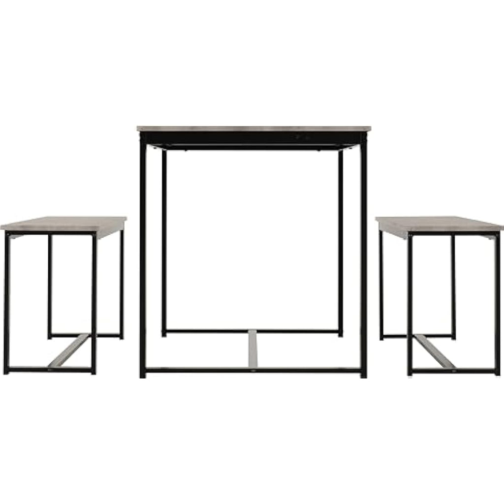 Seconique Lincoln 3 Piece Dining Bench Set | Stone Effect & Black