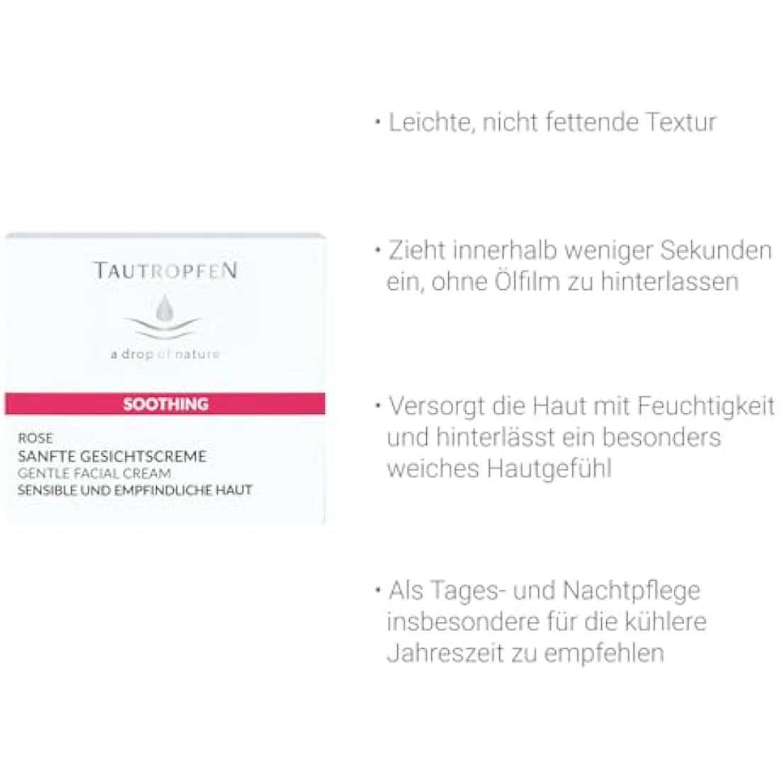 Tautropfen Rose Soothing Facial Cream for Sensitive Skin – 50ml