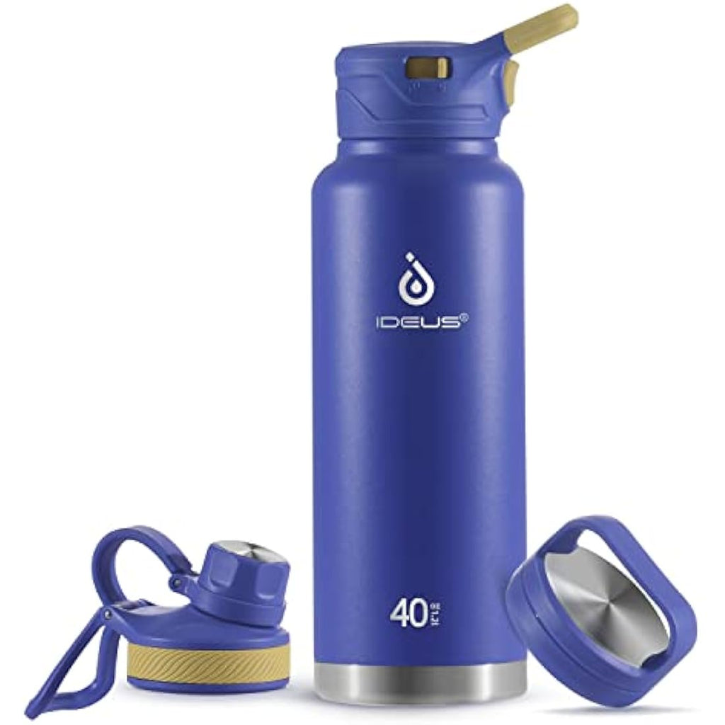 IDEUS Vacuum Insulated Water Bottle | 40oz Stainless Steel Sports Flask
