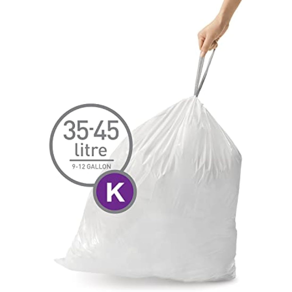 simplehuman Code K Custom Fit Bin Liners – White Plastic, 60 Count Pack